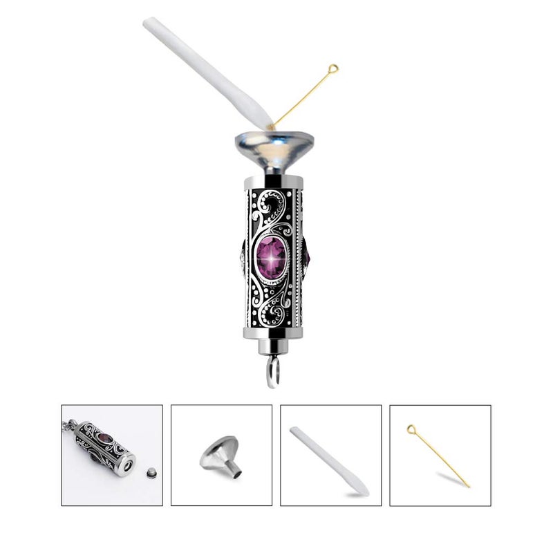 XIUDA Crystal Cremation Urn Necklace for Ashes Keepsake Stainless Steel Memorial Pendant with Flower (Purple) - Image 5